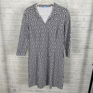 J.Mclaughlin Catalina Cloth Navy Blue Geometric Print Dress Womens L Coastal